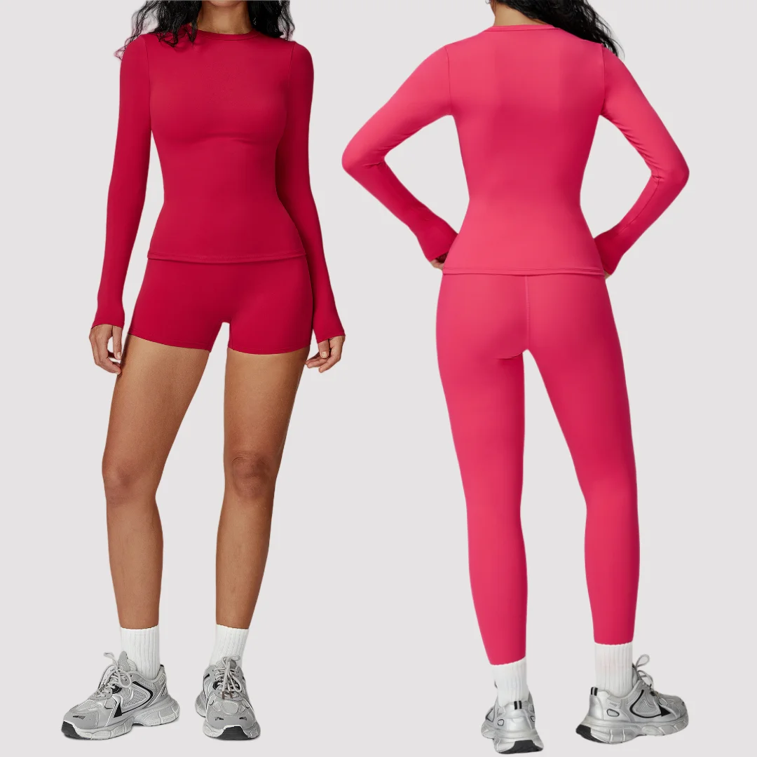 

Yoga Set Sports Fitness High Waist Peach Hip Slim Shorts Long Sleeves Suit Outdoor Running Workout Clothes Gym Leggings outfit
