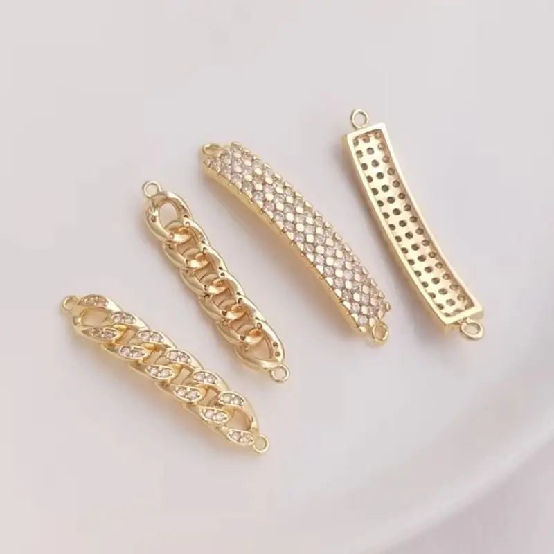 14K Gold Plated Double Hanging Pendants, Zircon Inlaid Chain Long Double Row Charms for DIY Jewelry Making