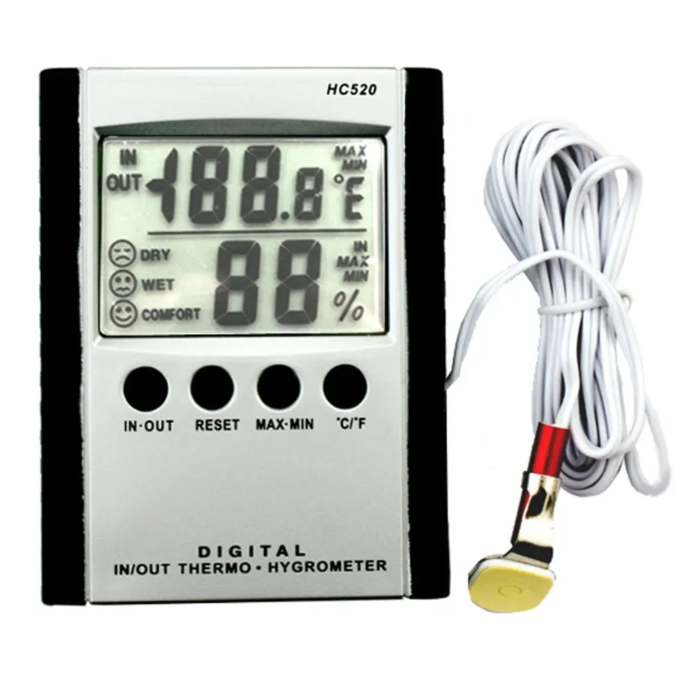 Digital LCD Display HC520 Humidity Temperature Meter Monitor Sensor Indoor Outdoor Thermometer Humidity Meter With Probe