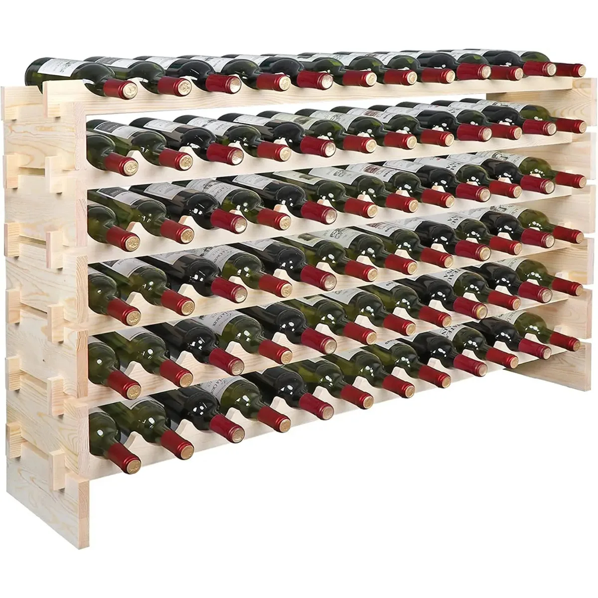 

72 Bottles Holder Wine Rack Stackable Storage 6 Tier Solid Wood Display Shelves