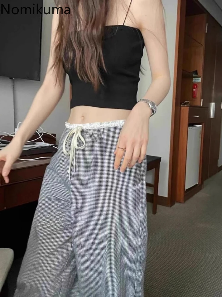 2025, neue Böden Vintage Breite Bein Hosen für Frauen Hohe Taille Kordelzug Casual Hosen Mode Koreanische Gerade Pantalon Femme