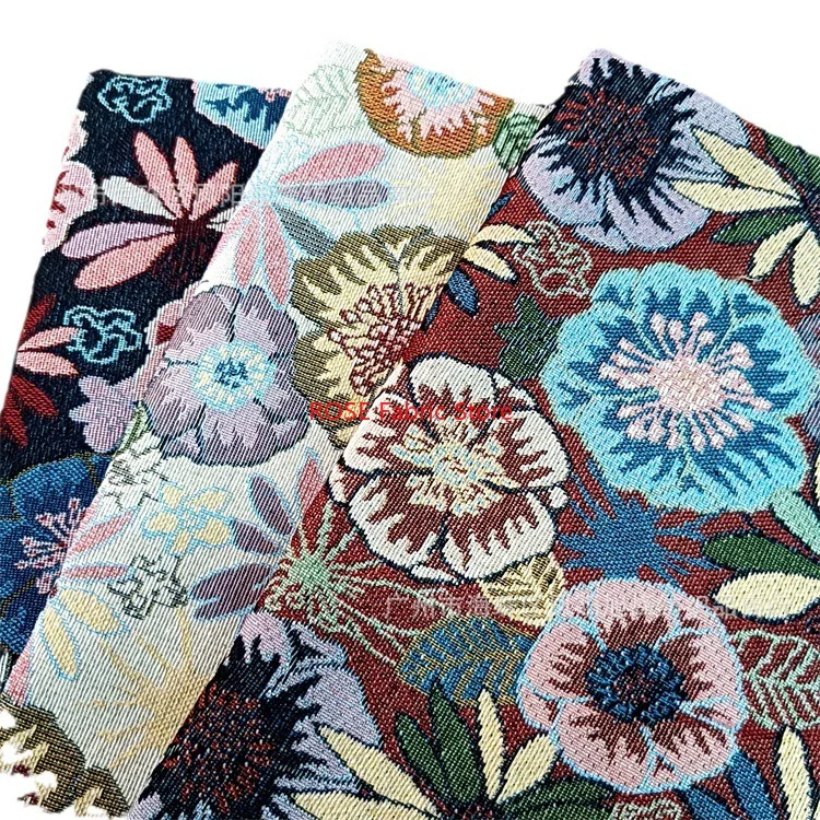 Retro colorful flower jacquard fabric for girls dresses, coats, designer fabrics, bags, tablecloths, hats DIY fabric 1 meter