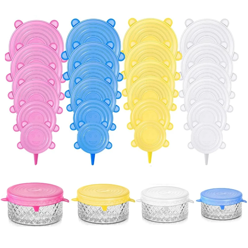 6 Pcs Silicone Stretch Lids Reusable Airtight Food Wrap Covers Keeping Fresh Seal Bowl Stretchy Wrap Cover Kitchen Cookware