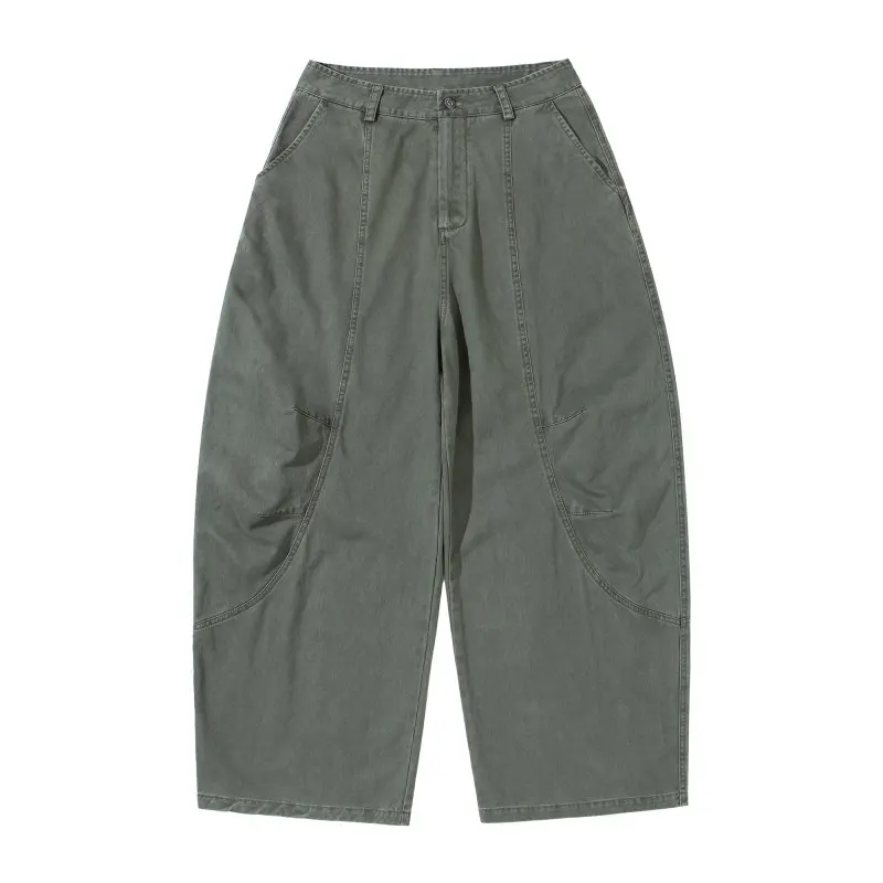 

Мужские повседневные свободные хлопковые рабочие брюки Весна 2026: уличный стиль, деконструированный дизайн с плиссировкой, свободные драпированные брюки-палаццо