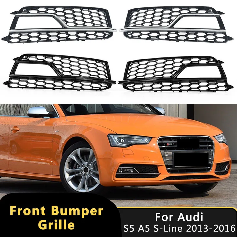 

For Audi S5 A5 Sline 2013-2016 Honeycomb Hex Mesh Front Bumper Fog Light Grille Lamp Grill Cover 8T0807681 8T0807682 Accessories