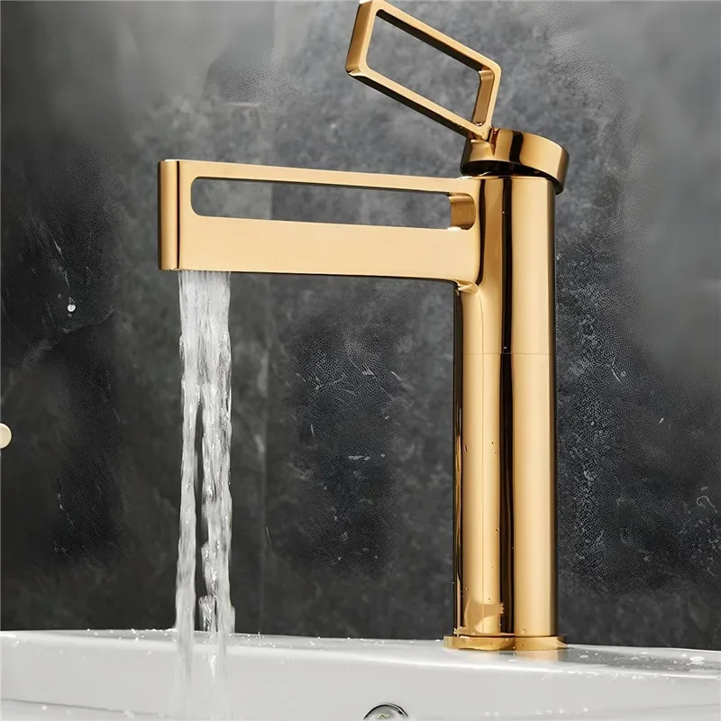 

Tuqiu Gold Bathroom Faucet Basin Faucets Hot & Cold Brass Bathroom Sink Faucet Deck Mounted Lavotory Faucet Mixer Water Tap