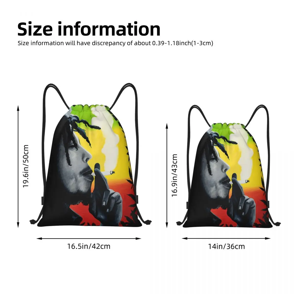 Bobs And Marley Smoking Jocelyn Passeron Unique Drawstring Bags Gym Bag Blanket roll Travel Backpack Humor Graphic