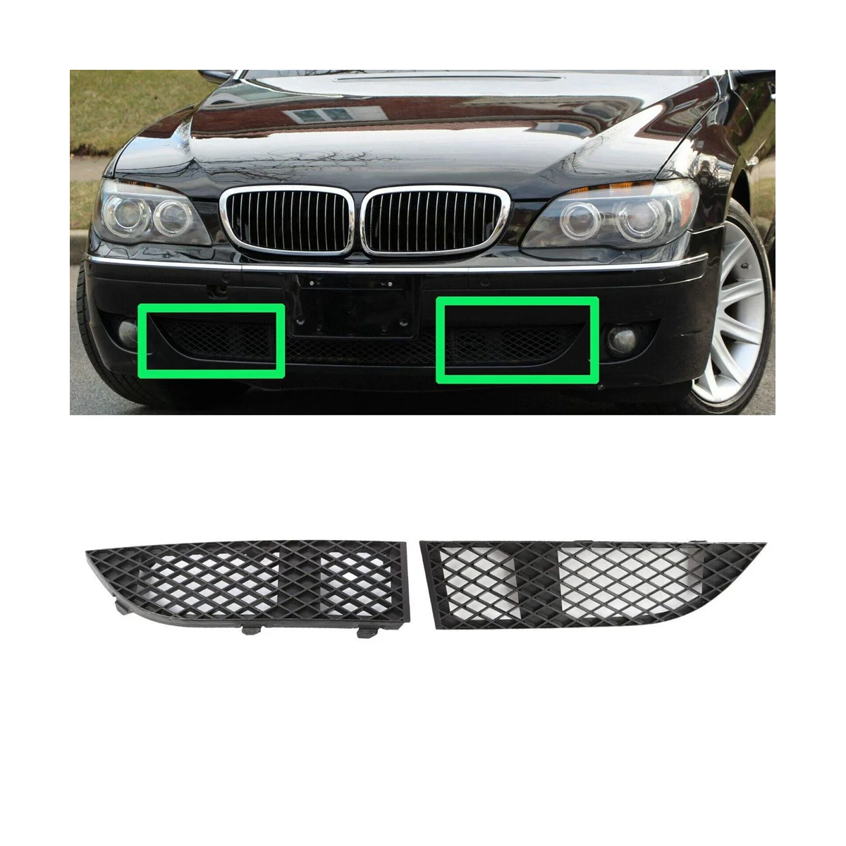 Bumper Grille Mesh Cover, automotivo para E65, E66, 7 Series 2005-2008, 51117135564, 51117135563