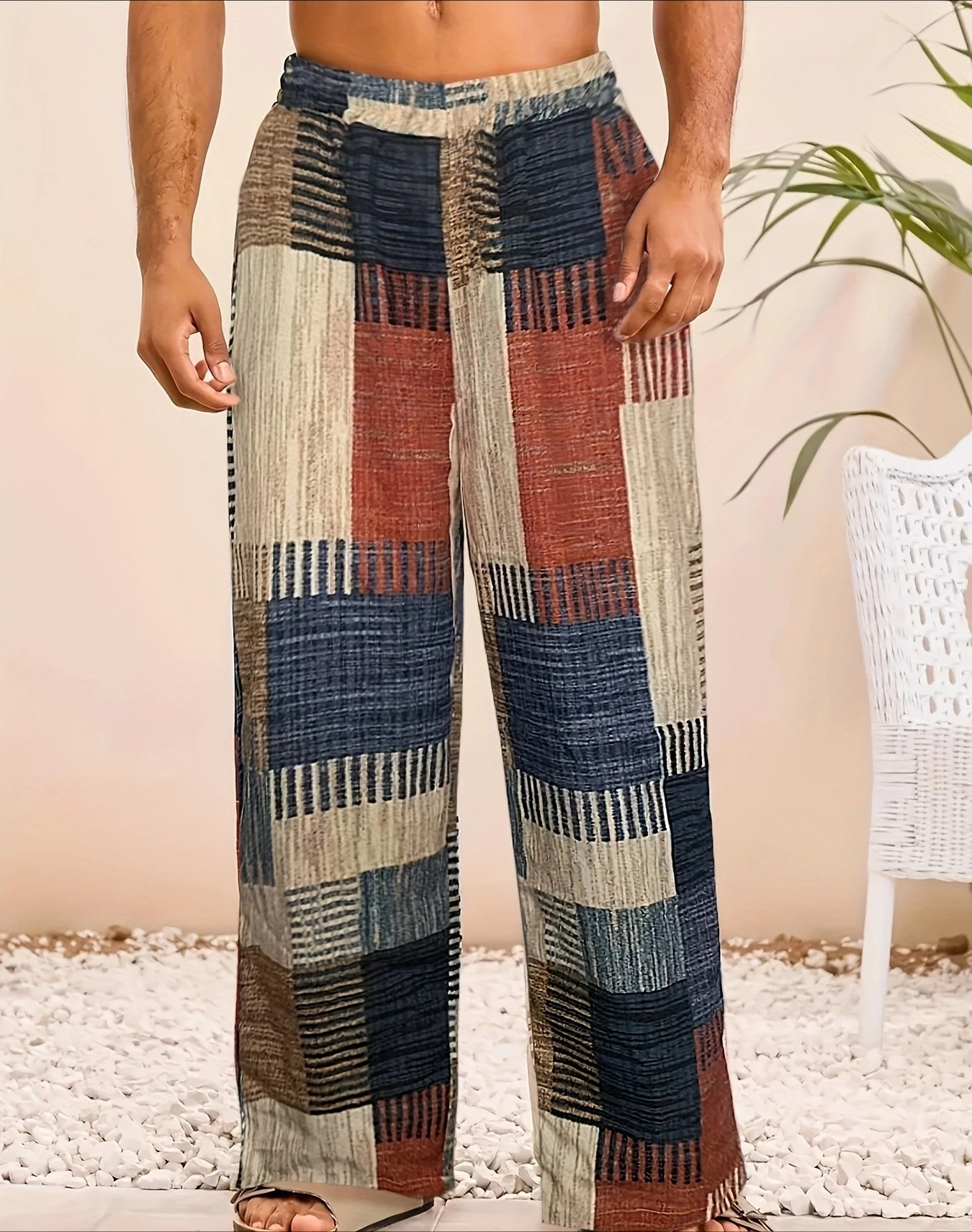 2026 Hot-selling Fashionable Summer Men's Outdoor Vacation Casual Loose Elastic 3D Printed Waist Straight Pants in Large Size