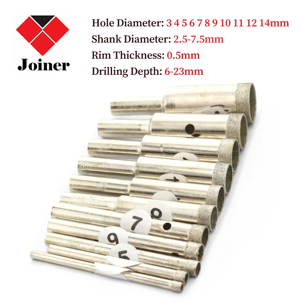 

11Pcs 3 4 5 6 7 8 9 10 11 12 14mm Ultra-Thin Rim 0.5 Diamond Core Drill Bits Hole Saws Set Drilling Tools for Gem Stone Glass