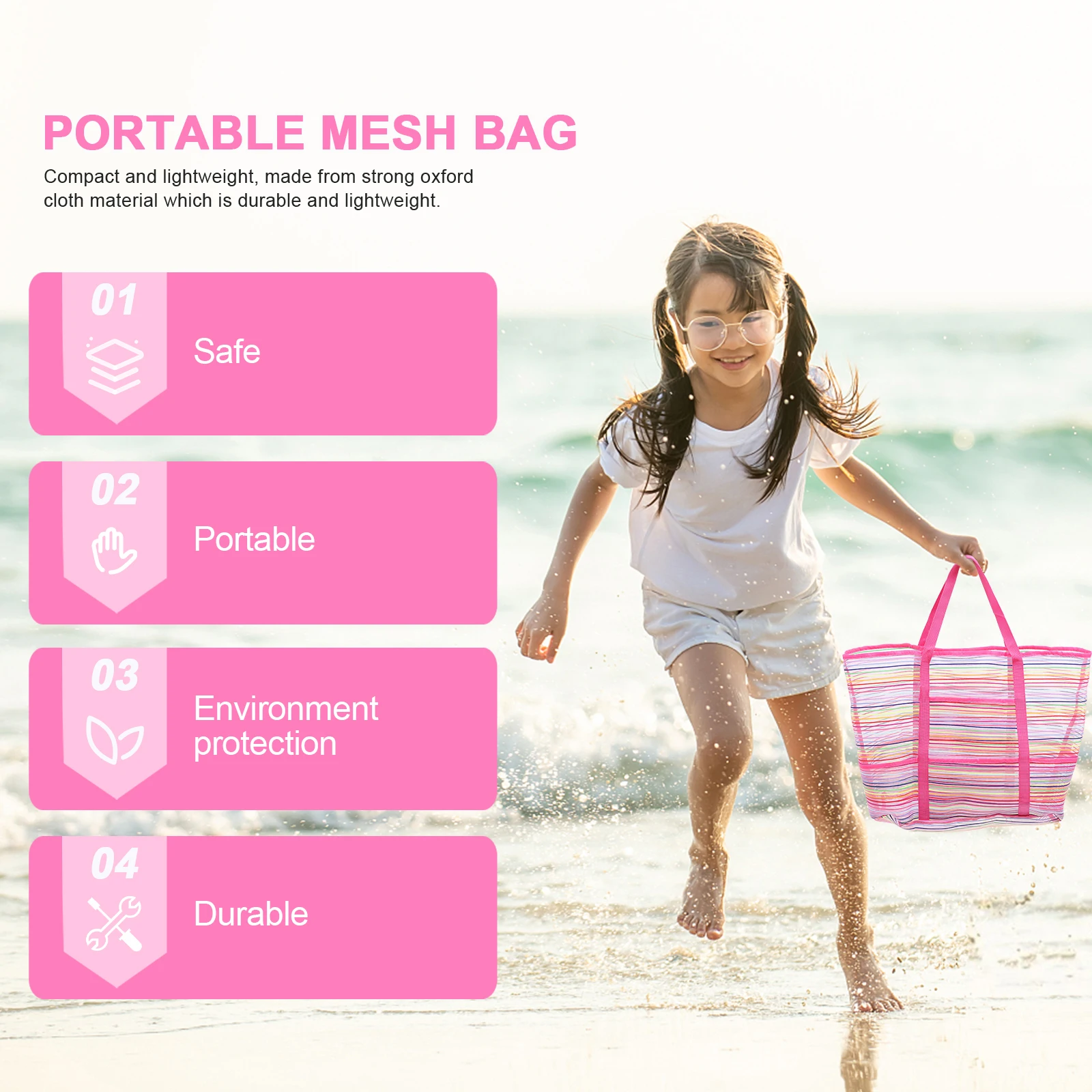 2 pezzi da spiaggia per bambini borsa zaino borse giocattolo conchiglia custodia in rete rosata con tessuto Oxford