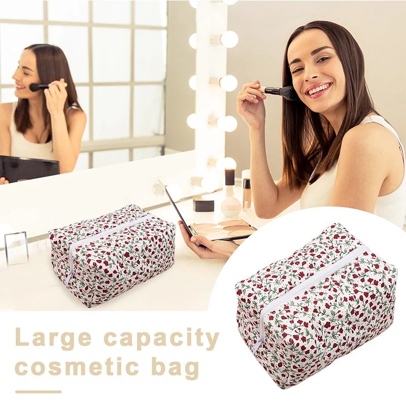 New Style Small Fresh Floral Cosmetic Bag Zipper Skin Care Product Storage, Multifunctional Portable Large Capacity Toiletry Bag image 6