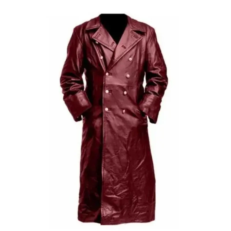 Abrigo de gabardina de cuero auténtico negro oficial de uniforme militar clásico alemán de la Segunda Guerra Mundial de CyMEN