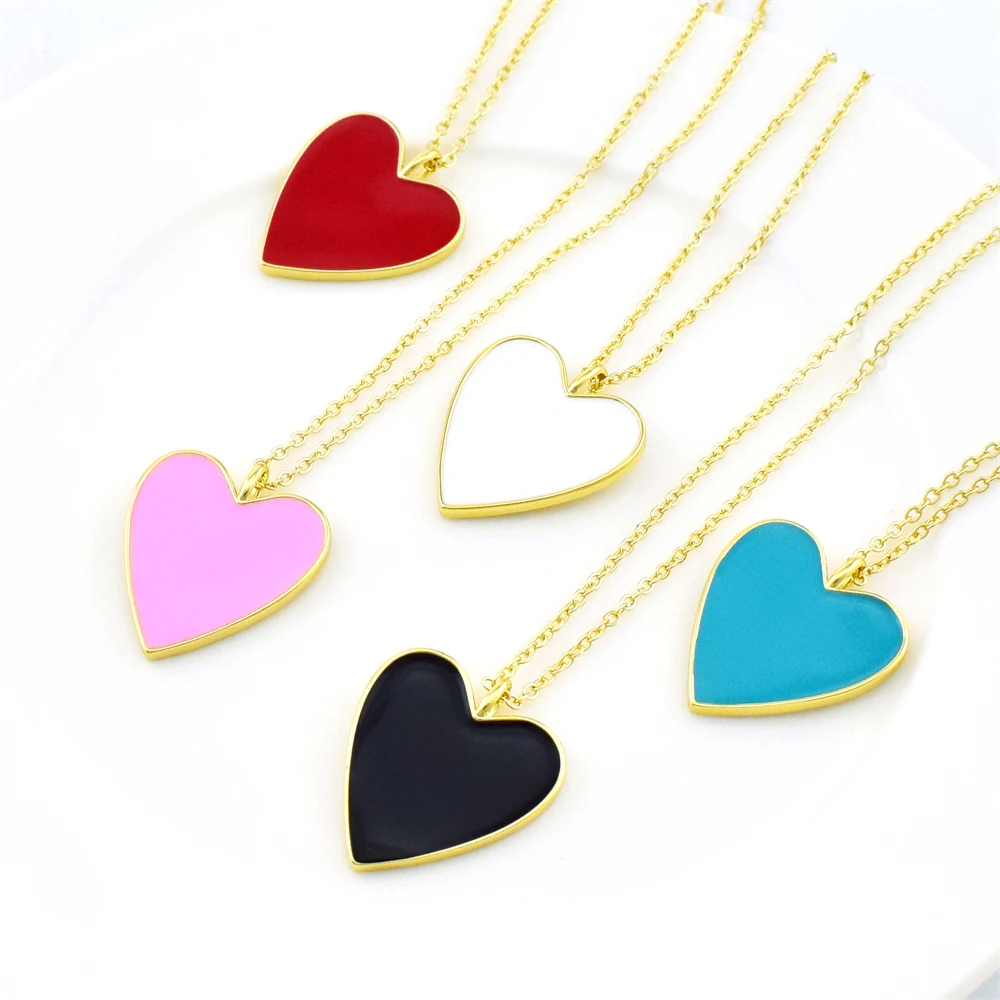 New Love Pendant Necklace Enamel Heart Pendant Stainless Steel O Chain Ladies Necklace Jewelry Wholesale Mixed Color Matching