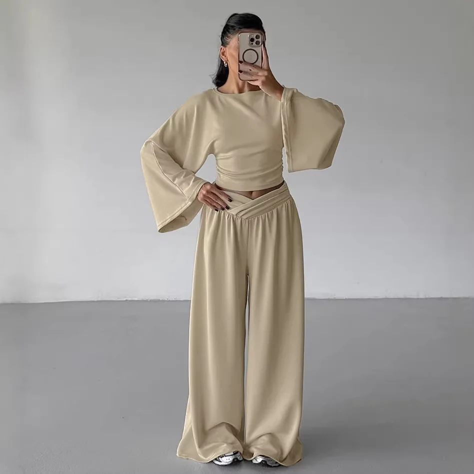 

2026 Spring Autumn Casual V-neck Long-sleeve Women's Set New Style Comfortable Street Style Polyester Long Pants Hooded Top