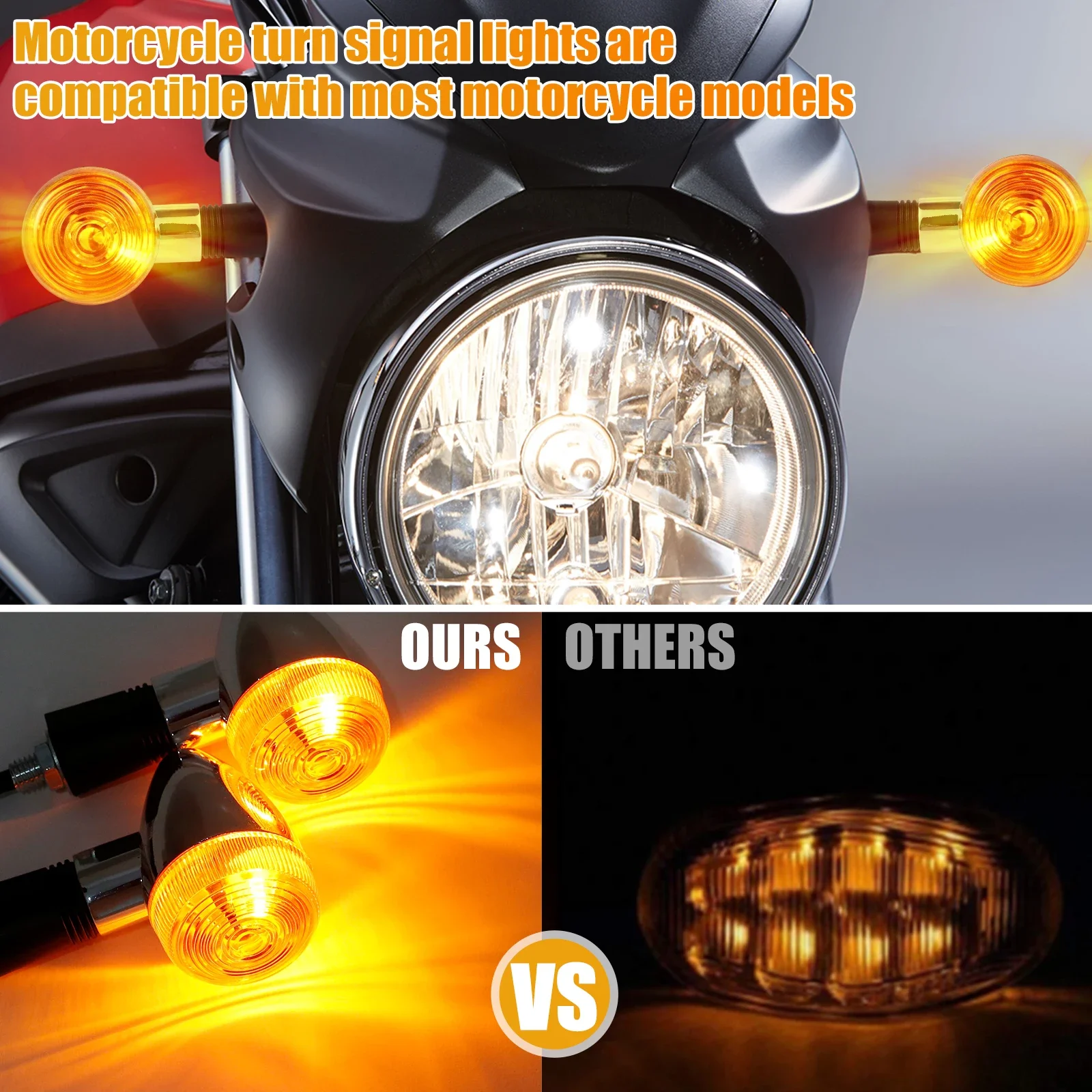 4Pcs Motorcycle Turn Signal Light Universal Moto Indicator Light Turning Amber Lamp Bulb Motorbike Lamps Blinker Flash Bike Lamp