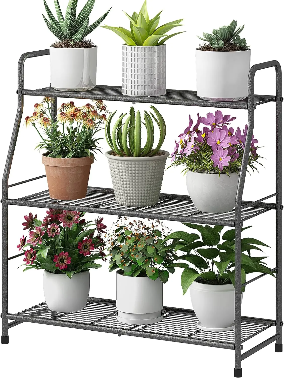 Suporte de Metal para Plantas de 3 Camadas, Prateleira Impermeável para Uso Interno e Externo, Ideal para Sala de Estar, Varanda e Jardim