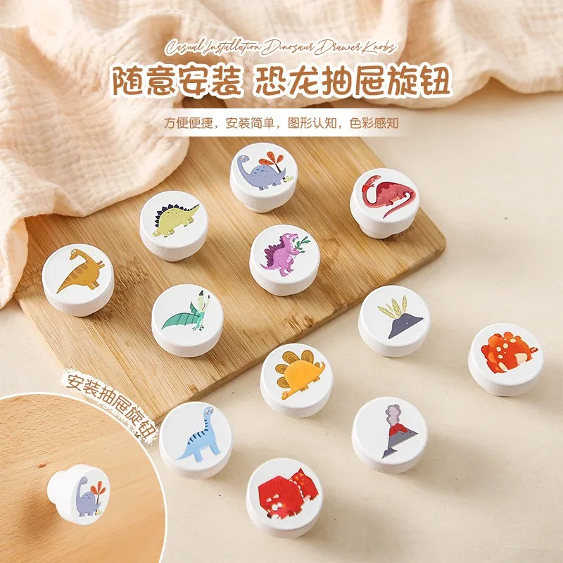 A set of wooden Nordic style cute rainbow animal shaped circular drawer knobs, multifunctional furniture drawer handle knobs