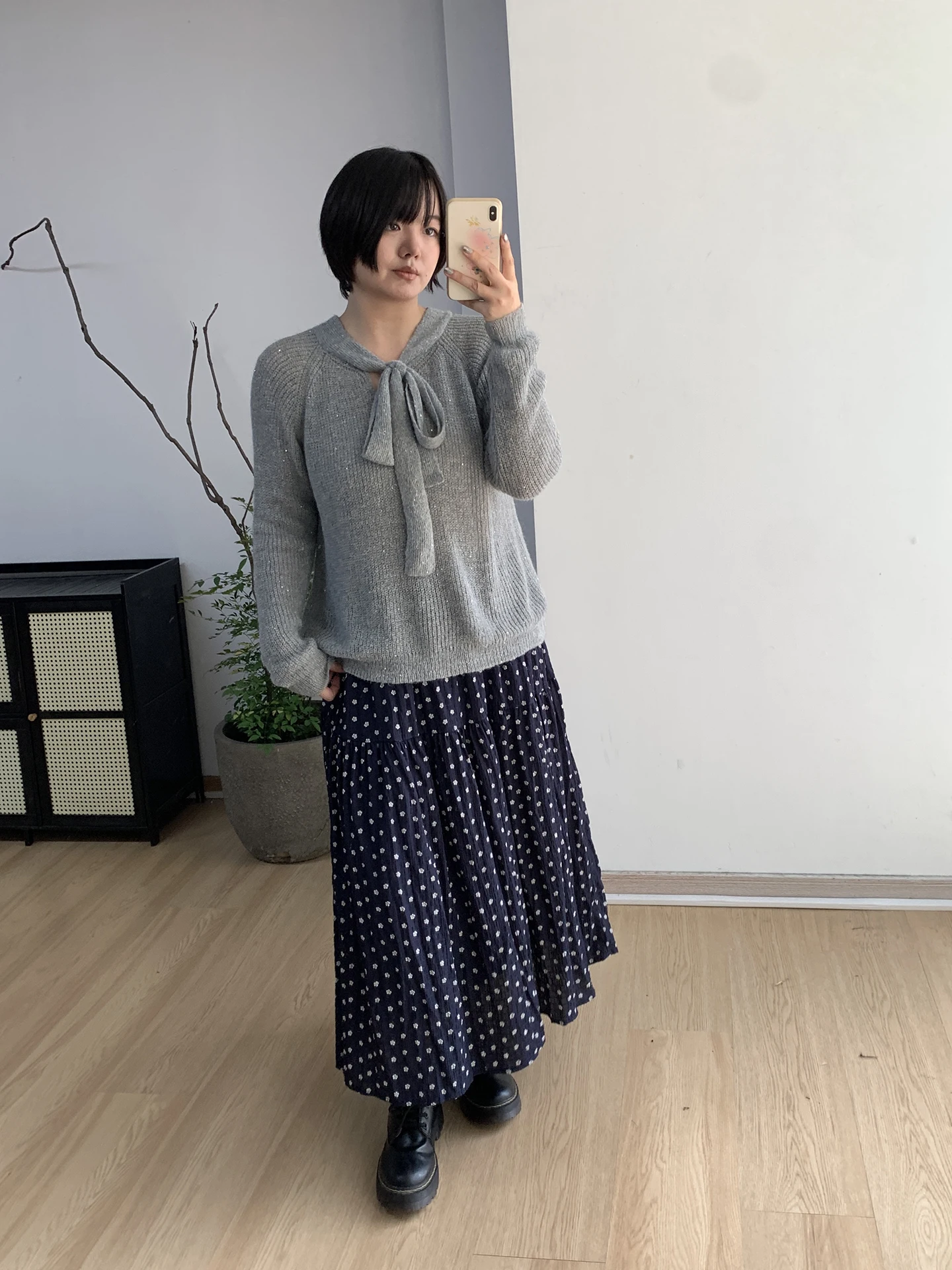 

Вязаный повседневный топ и юбка А-силуэта больших размеров: комплект для осени и зимы, теплый, с длинным рукавом, круглым вырезом, стандартный крой, для повседневной носки