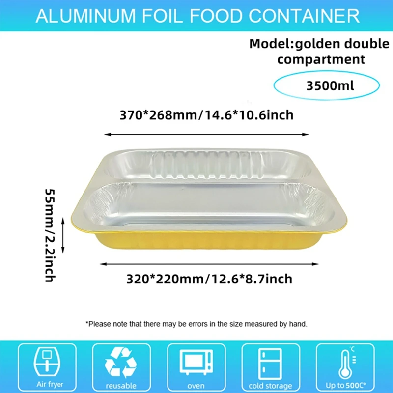10/20pcs Gold Foil Fish Baking Tray Double Compartment 3500ml Anti-Odor Disposable Hot Pot Container Takeaway Packaging Box