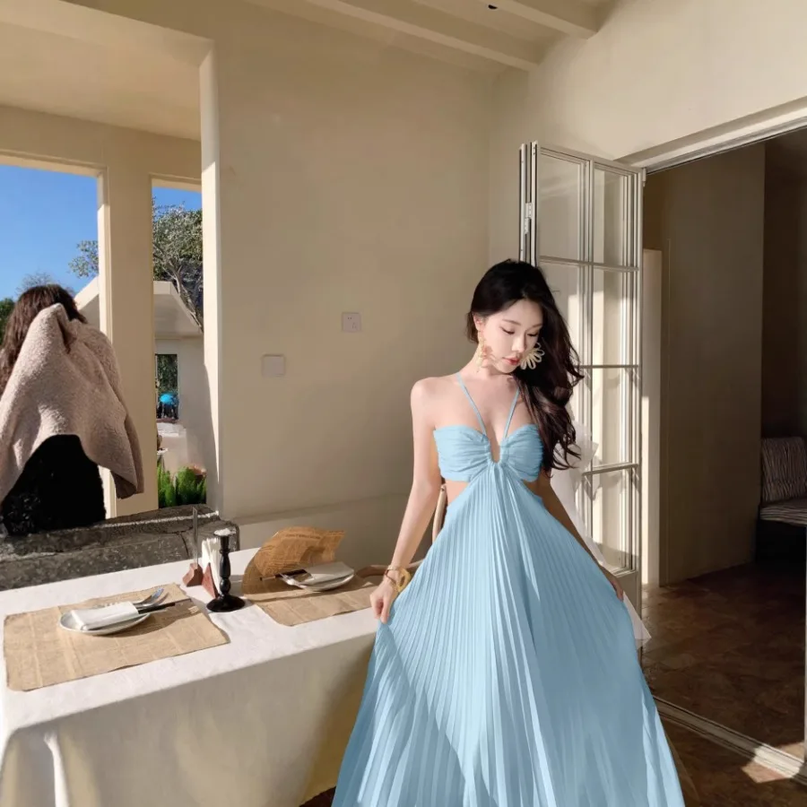 

Summer 2026 new European and American - women's clothing sweet sexy suspender tube top pleated large swing dress