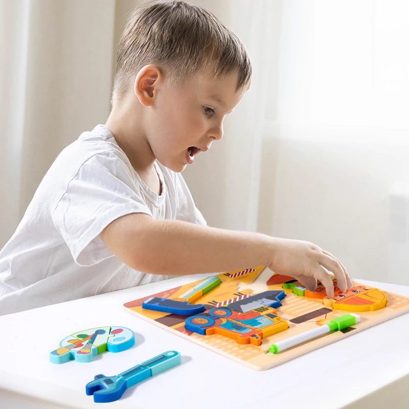 2 in 1 strumento di occupazione in legno puzzle 3D giocattolo tavolo da disegno per bambini giocattoli educativi precoci Montessori giochi divertenti regali per i bambini