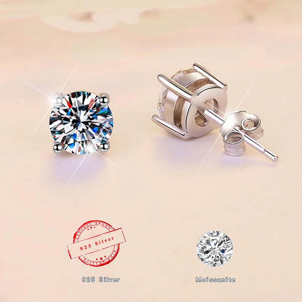 Andcool Moissanite Earrings Women Moissanite Stud Earrings Women's Earrings Trend 2024 0.3ct~2 Carat D Color Moissanite Studs