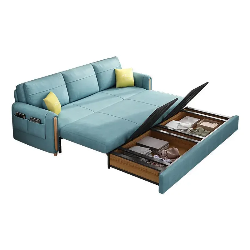 

Living room multi-functional small apartment sofa bed telescopic storage three-person latex fabric