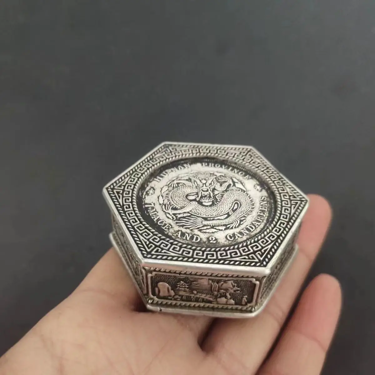 

Antique printing mud white copper silver plating collection Longyang miscellaneous retro silver dollar ink cartridge