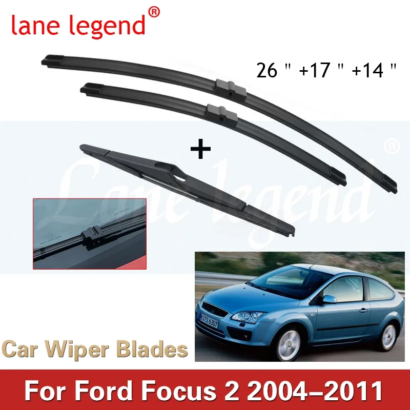 Car Wiper Front Rear Wiper Blades Set For Ford Focus 2 2004-2011 Windshield Windscreen Front Rear Window 26\