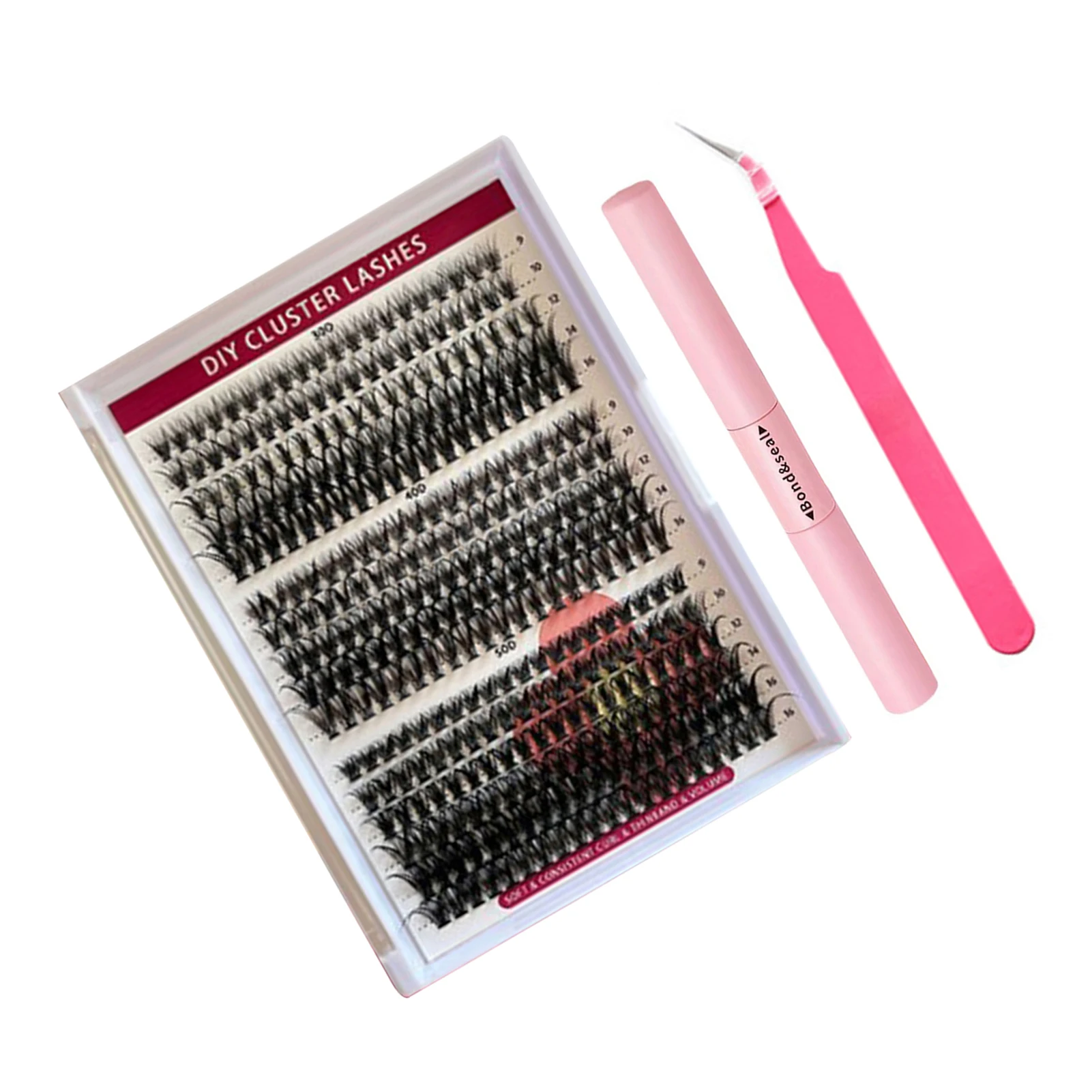 DIY Eyelash Extension Kit 320pcs Individual Lashes Cluster D Curl 9-16mm Mix Lash Clusters with Lash Bond and Seal and Lash App