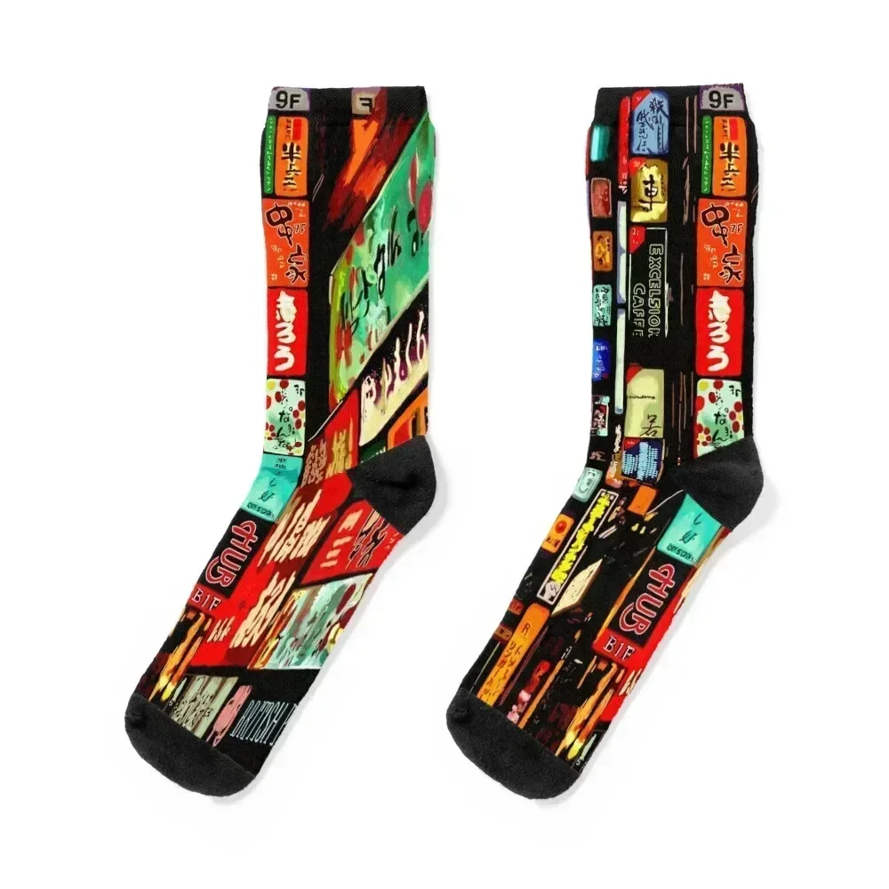 Shinjuku nightlife neon in Tokyo Socks FASHION with print luxury christmas gifts Ladies Socks Men's