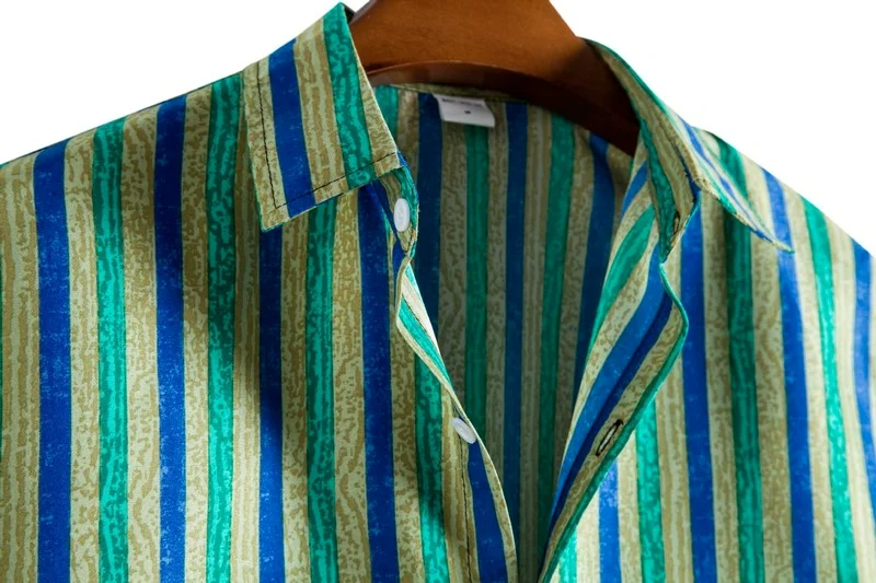 

Men's Pinstriped ort Sve irt Spring Summer Slim Fit Youth Faion Basic Sle Polyester Blend Fabric arp Collar
