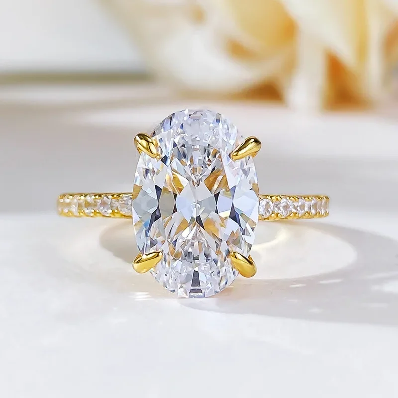 14K Gold Oval Lab Diamond Ring 100% Real 925 Sterling Silver Engagement Wedding Band Rings for Women Bridal Promise Jewelry