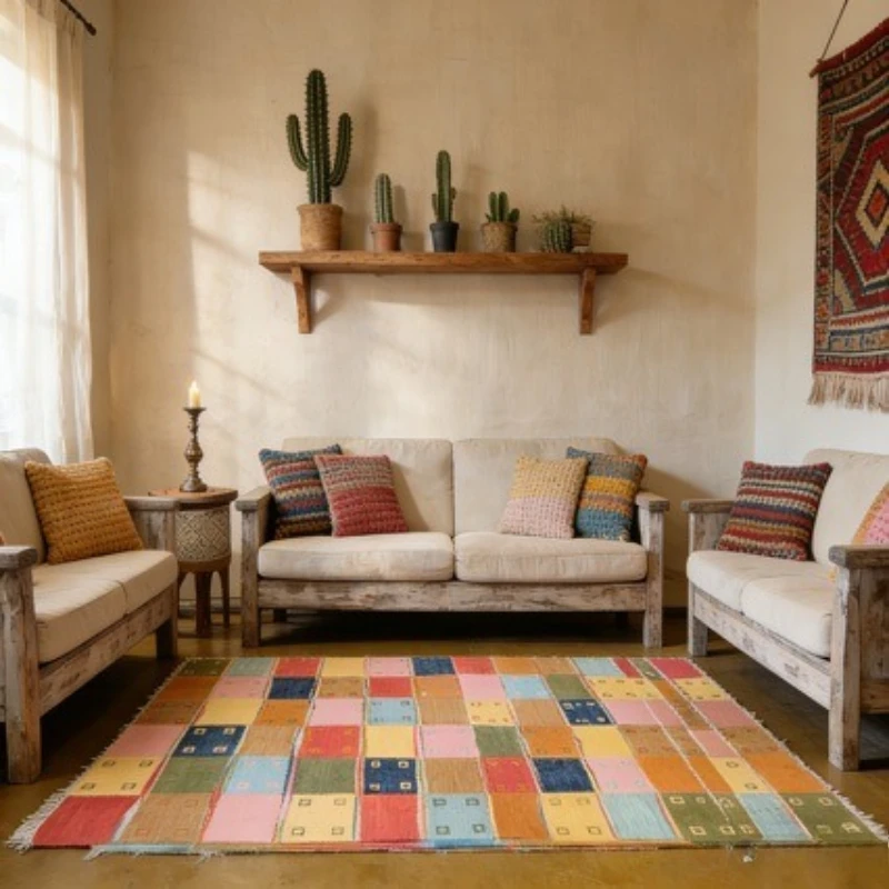 Ethnic style, living room bedroom bedside carpet, American country decorative blanket