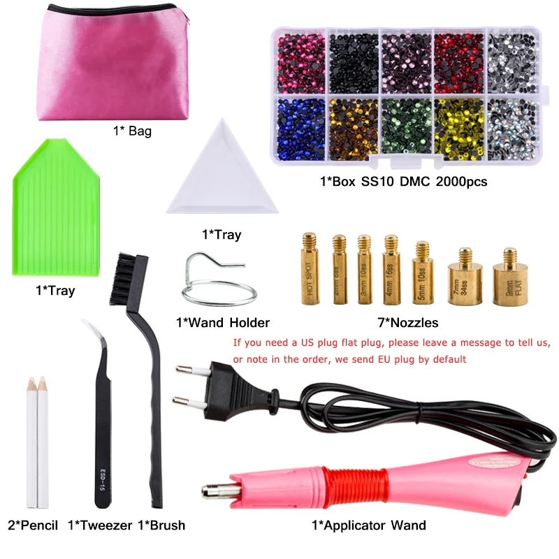 QIAO Hotfix Rhinestones Applicator Tools Kit Iron on Essential Rhinestone Set for Garment Bag Shoes DIY Craft