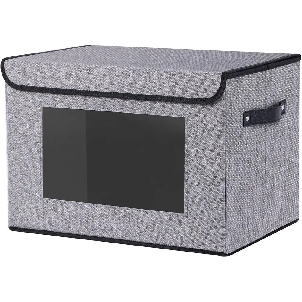 

Gray Fabric Storage Bin with Lid and Handles, 13 x 9.1 x 7.9 Inch, Closet Organizer Box