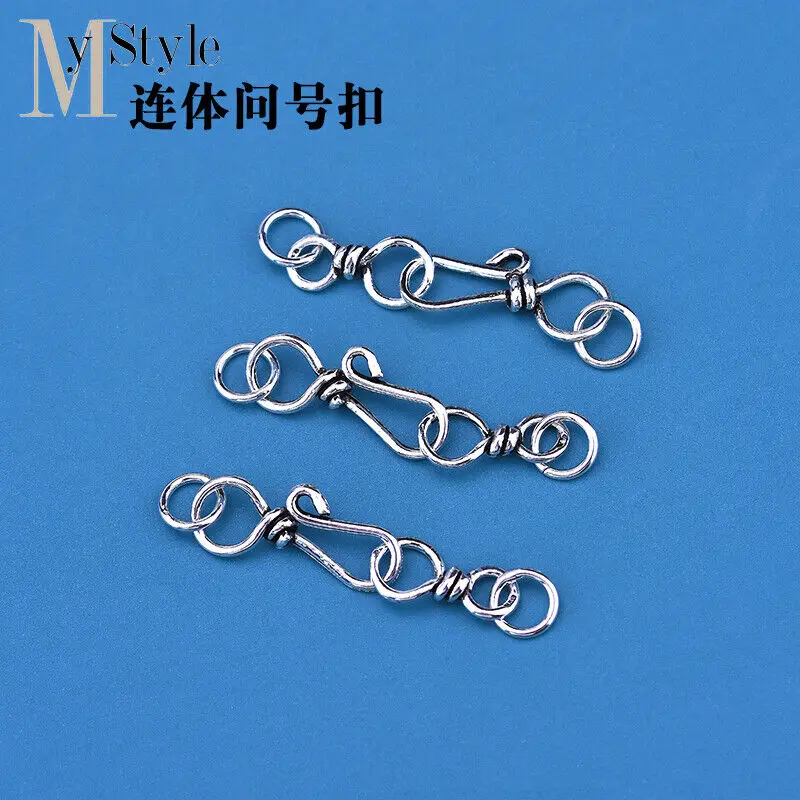 925 Sterling Silver Vintage One-Piece Question Mark Buckle Men's and Women's Chain Buckle Handmade Thai Silver Bracelet Necklace