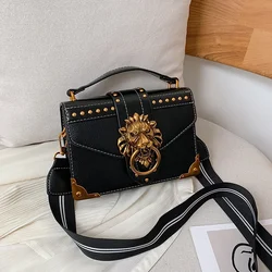 Torebki damskie moda popularne dziewczyny torby Crossbody skrzynki kobieta metalowa głowa lwa marka torebka na ramię Mini kwadratowa torba