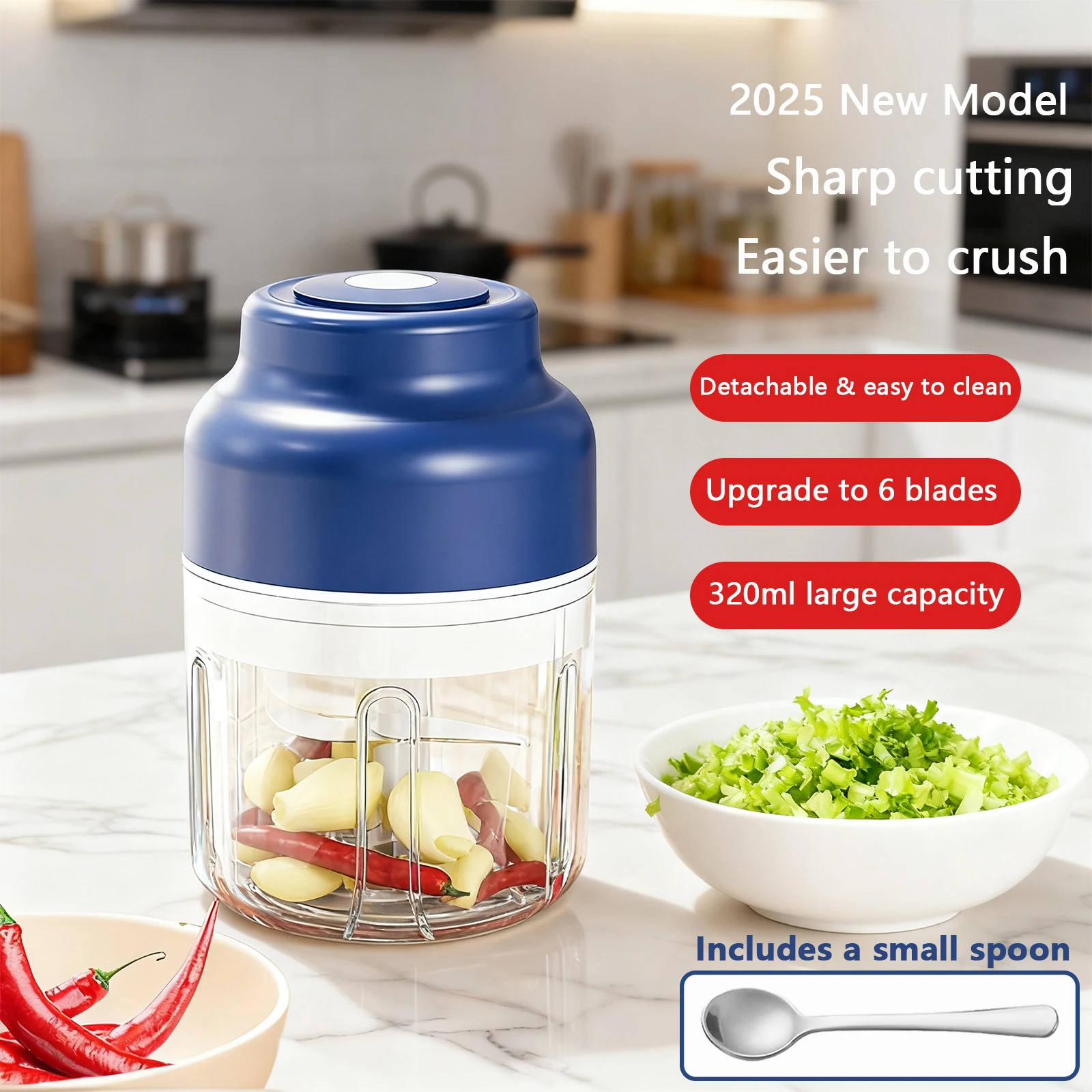 مفرمة ثوم كهربائية 320 مل، مفرمة خضروات، مفرمة طعام صغيرة USB، مفرمة ثوم صغيرة، مفرمة بصل، محضر طعام صغير محمول #1