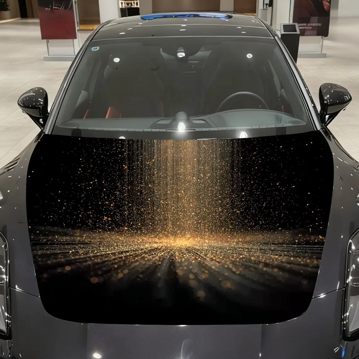 

Golden Glitter Particles Car Hood Stickers, Car Aesthetic Decoration Stickers, Stunning Designs, Halloween Decorations, Car Part