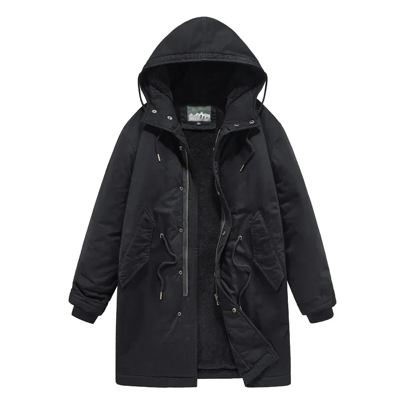 Male Clothes Quilted Jackets Coats American Vintage New Fashion Men's Solid Color Simple Basic Casual Trendy Loose Hooded Parkas