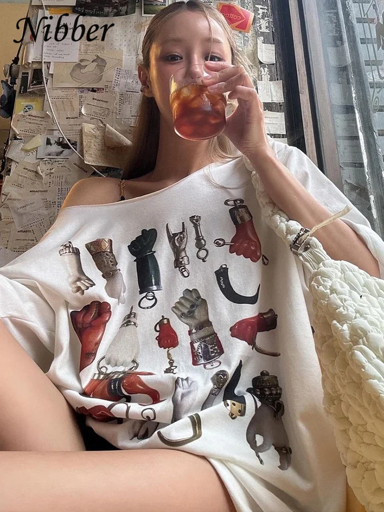Nibber-تي شيرت نسائي مع طباعة جرافيكس ، كاجوال ، نصف كم ، ملابس الشارع الشهير ، محب ، ناعم ، أساسي ، y2k ، الخريف #1