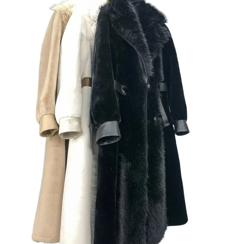 New Elegant Coats and Jackets Fashion Faux Fur Jacket Women's Fox Fur Warm Mid-length Fox Collar Winter Casaco Feminino Zm1536