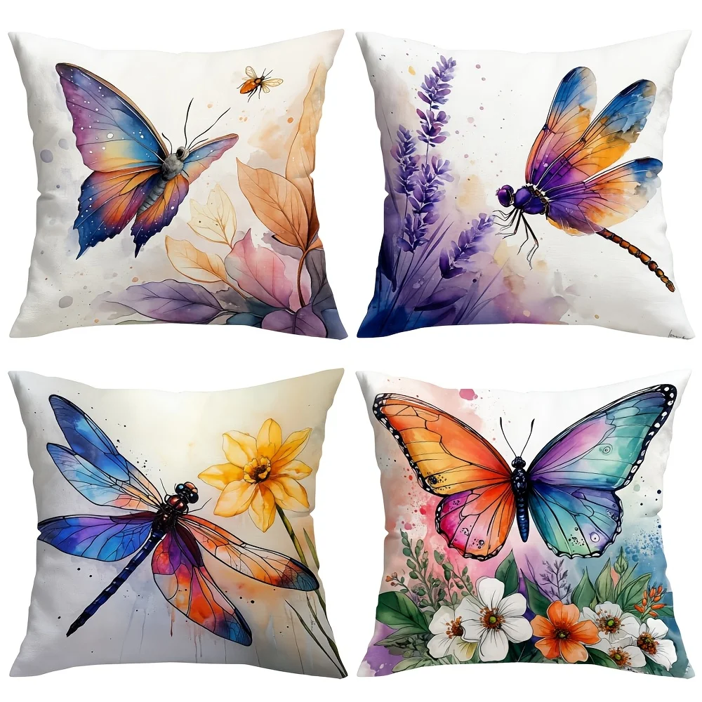

Красочная наволочка с цифровой печатью в стиле акварельных насекомых, короткий плюш, подходит для гостиных, спален, диванов, наволочка для декоративной подушки.
