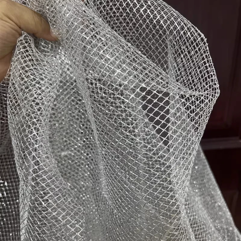 

2 meters Hard Gold Silver Mesh Diamond Shape Large Tulle Wedding Dress Design Decoration Modeling Fabric Large Net
