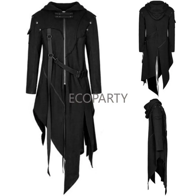 Men's Zipper Asymmetrical Hoodie Jacket Coat Retro Punk Style Party Outwear Jackets Gothic Streetwear Tops Trench Coat 20