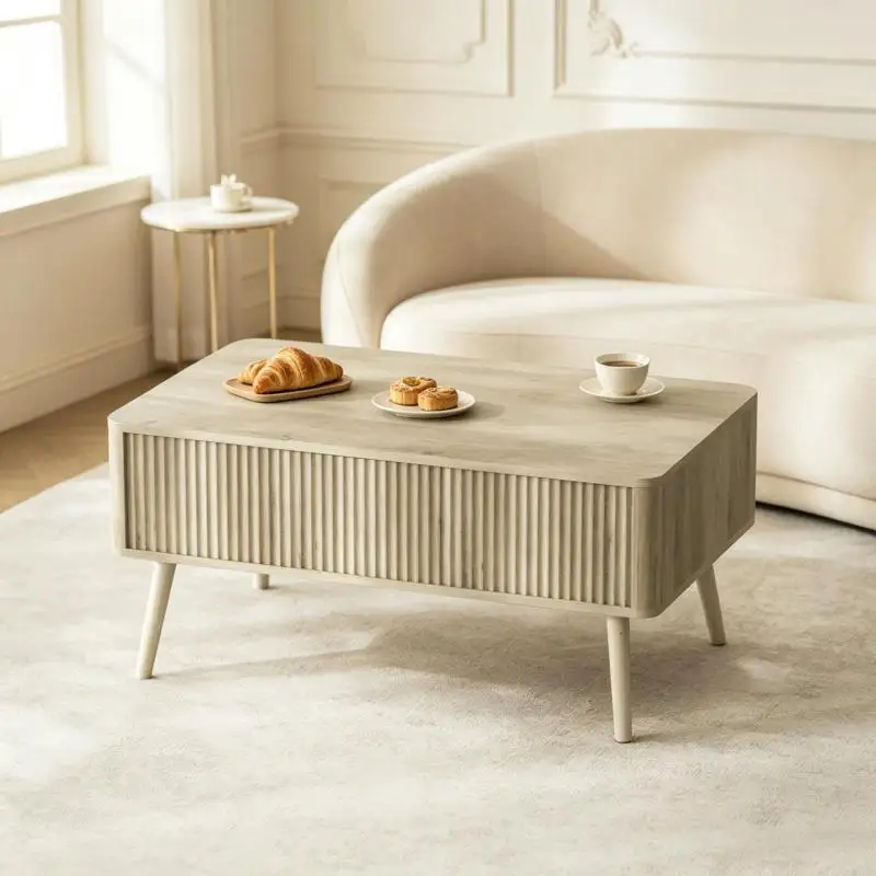 Table basse de salon moderne 100 x 50 x 45 cm, plateau réglable en hauteur avec fonction de rangement pratique, design épuré scandinave idéal pour les petits espaces, s'adapte parfaitement aux intérieurs Organizadores Wood