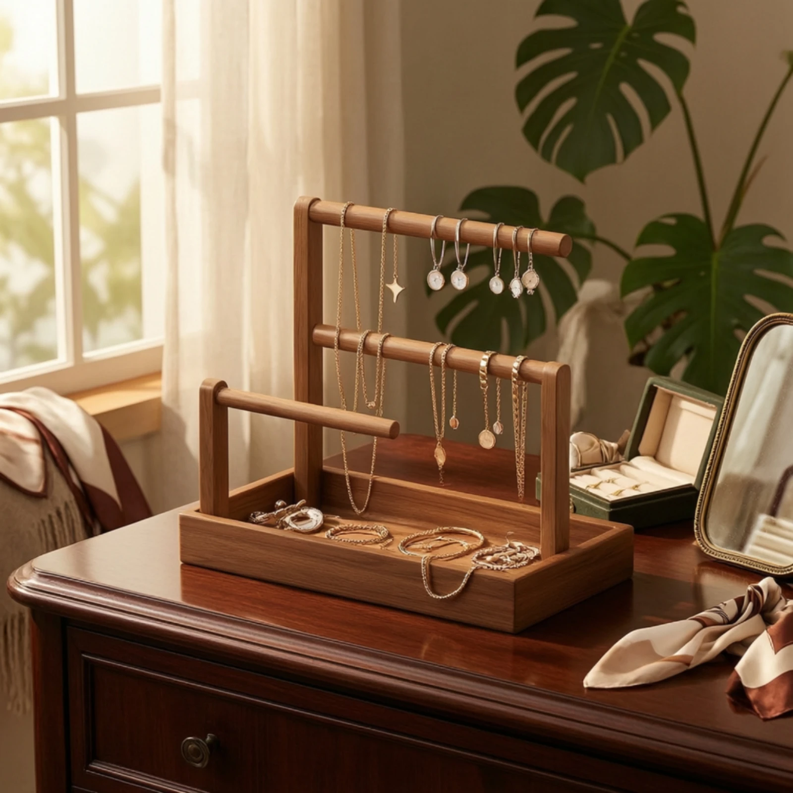 Jewelry Organizer Stand Layered Jewelry Stand with Hooks Necklace Holder with Hooks Multi-Functional Easy Access for Women