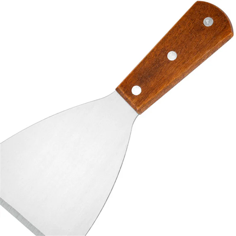 

Cooking Shovel Slant Mouth Teppanyaki Handheld Pancake Steak Fruit Pan Shovel Stainless Steel Spot Wooden Handle